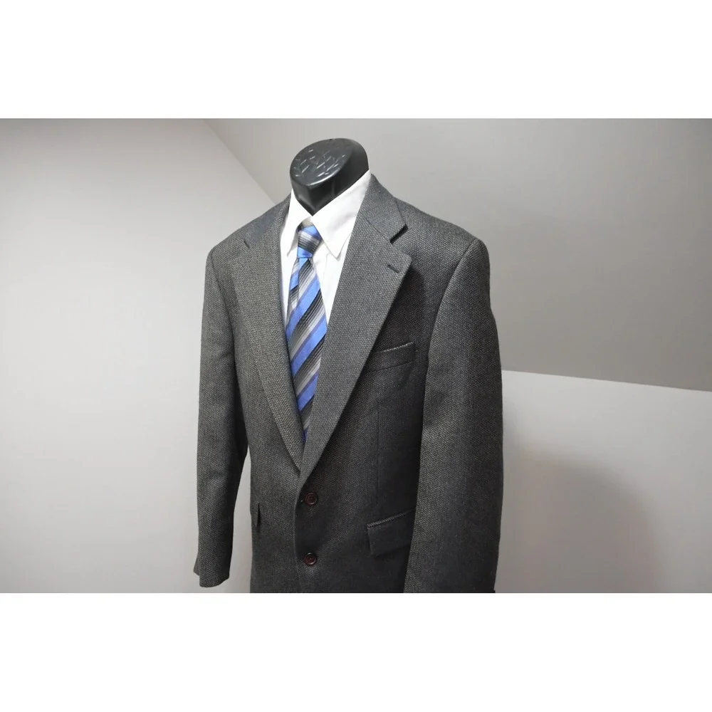 Chaps Ralph Lauren Herringbone Blazer Mens 41R Grey Brown Two Button Wool Blend
